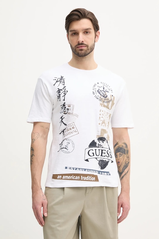 

Хлопковая футболка Guess, белый