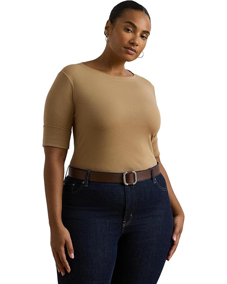 

Топ Lauren Ralph Lauren Plus Size Stretch Cotton Boatneck Top, цвет Classic Camel