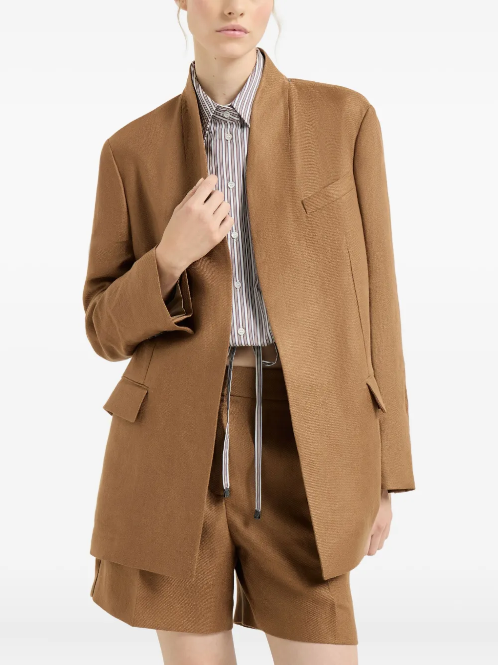 Льняная куртка с декором Monili Brunello Cucinelli, коричневый — фото 4