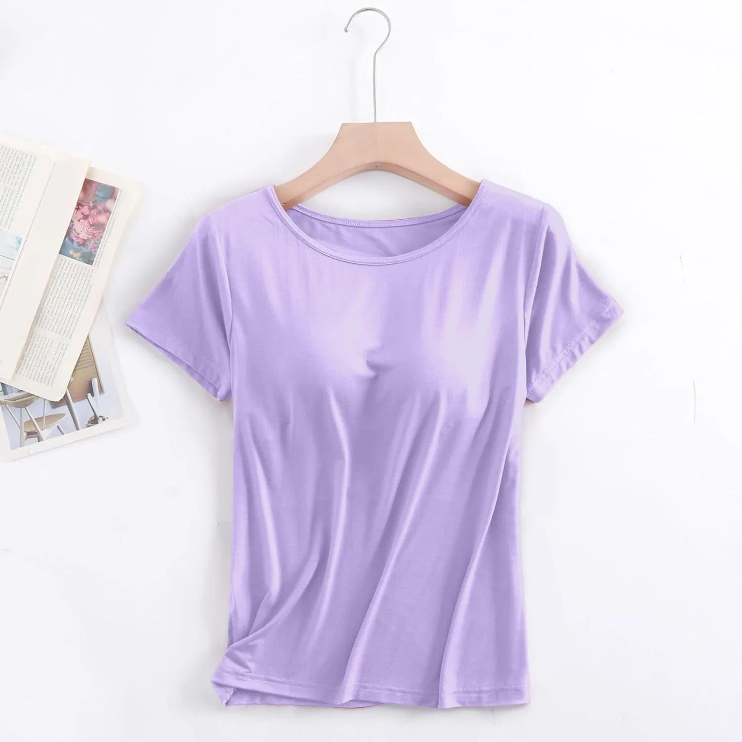 Женская футболка с встроенным бюстгальтером, A01 Light Purple, размерная линейка M-XXXXL — фото 2