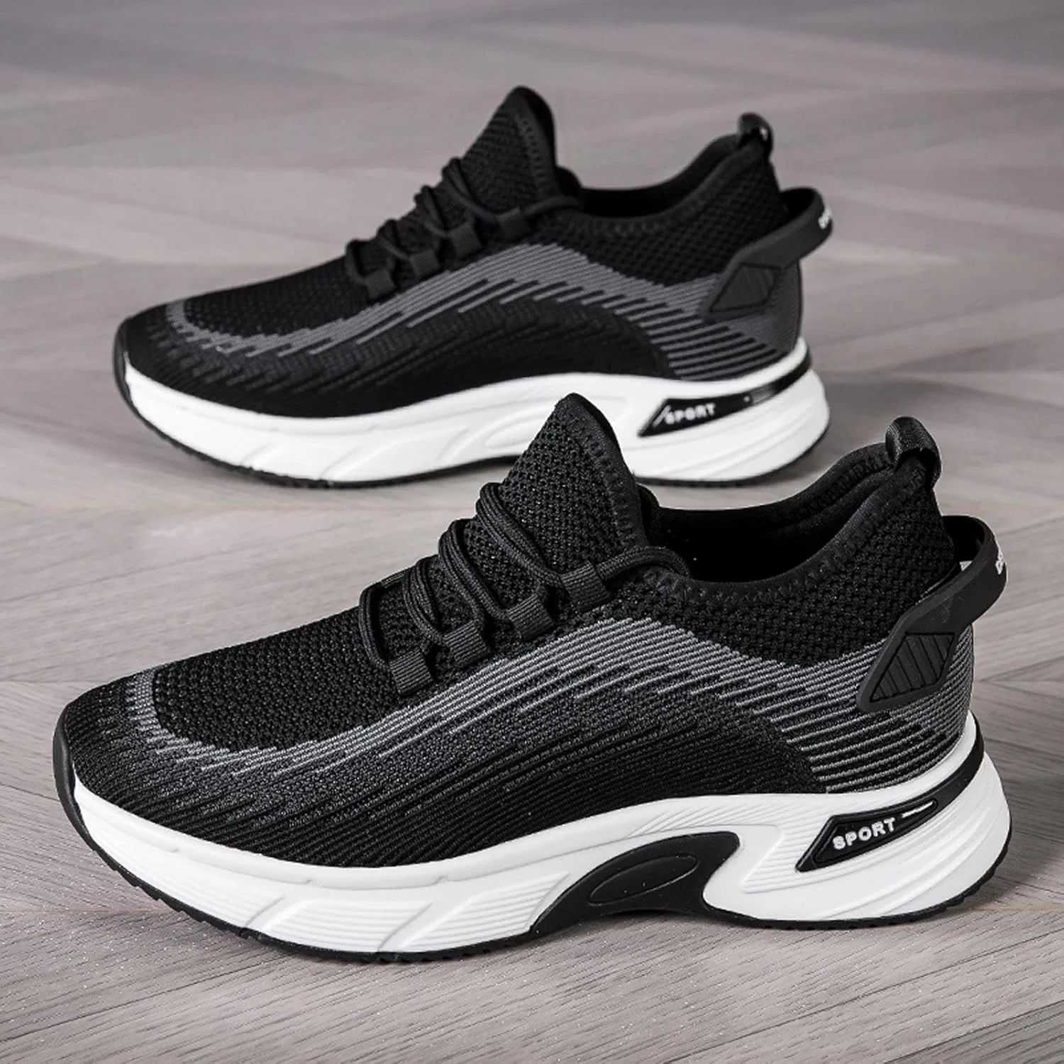 Turnschuhe Herren - Кроссовки Herren Shoes Кроссовки Mit Größerer Größe Modisch Einfarbig Mesh Atmungsaktiv Sportlich Laufschuhe Lässig Bequem Wanderschuhe Generic, Schwarz — фото 2