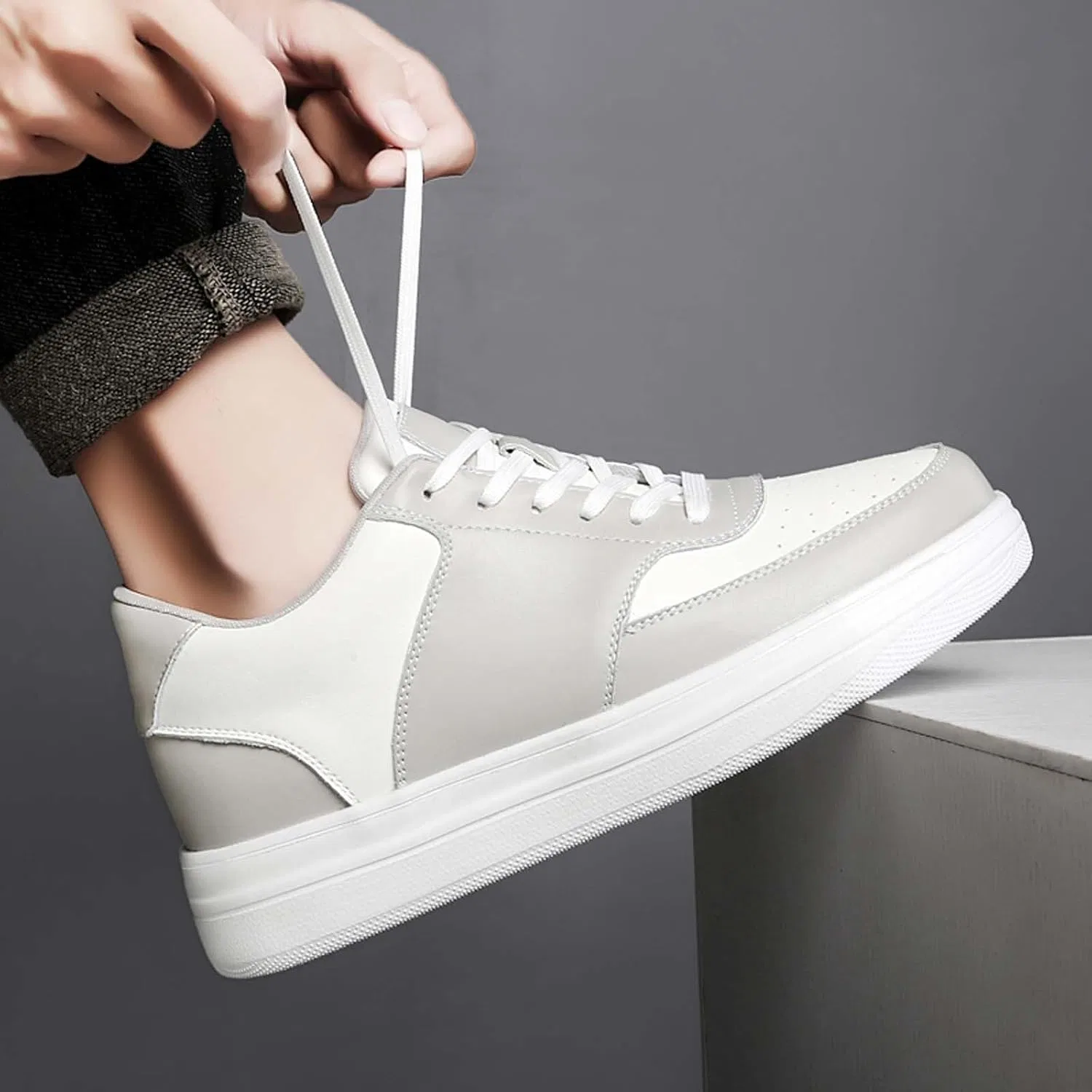 Кроссовки Herren Schuhe 46 Bequeme Mit Dicker Ferse Für Den Alltag, Modische, Leichte Weiße Sneaker. Кроссовки Wasserdichte Schuhe Herren Schwarz 38 Jungen Damen Laufschuhe Mit Guter Dämpfung WVONIF, Grau — фото 4