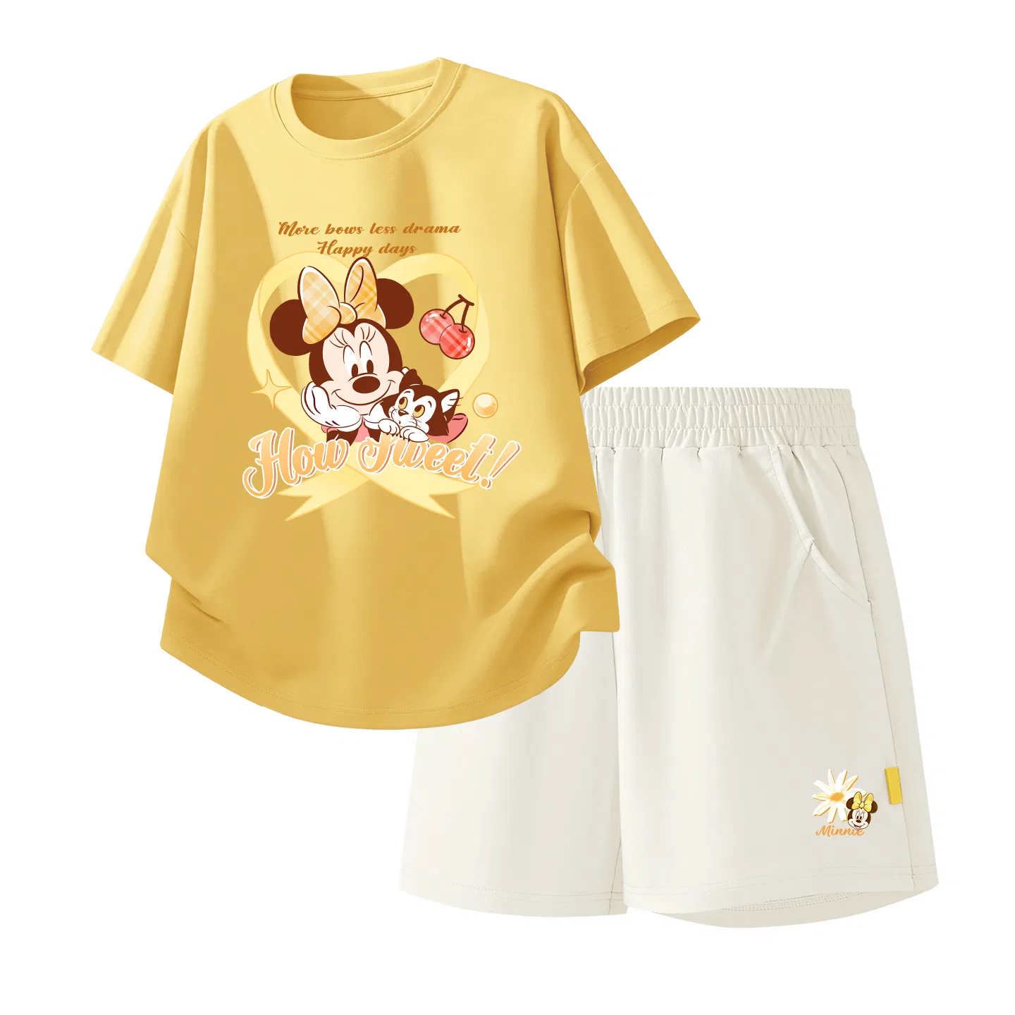 Детский спортивный костюм Casual Sportswear 2 Piece Set Disney, Dish Heartney Cheese Yellow+Di Fensheng Flower K_Bottom Right Mist White