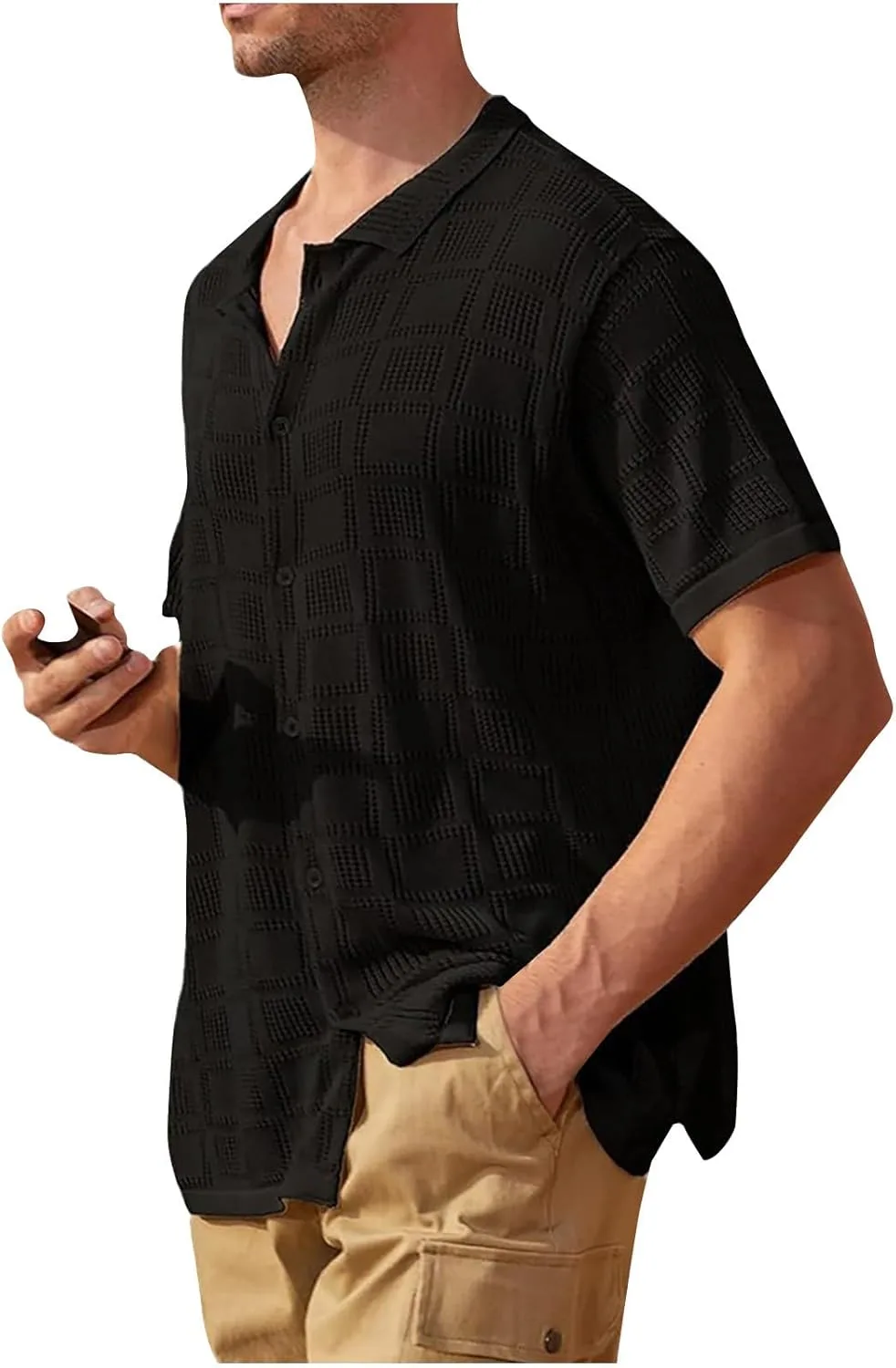 

Мужская рубашка с коротким рукавом из сетчатой ткани, летняя пляжная