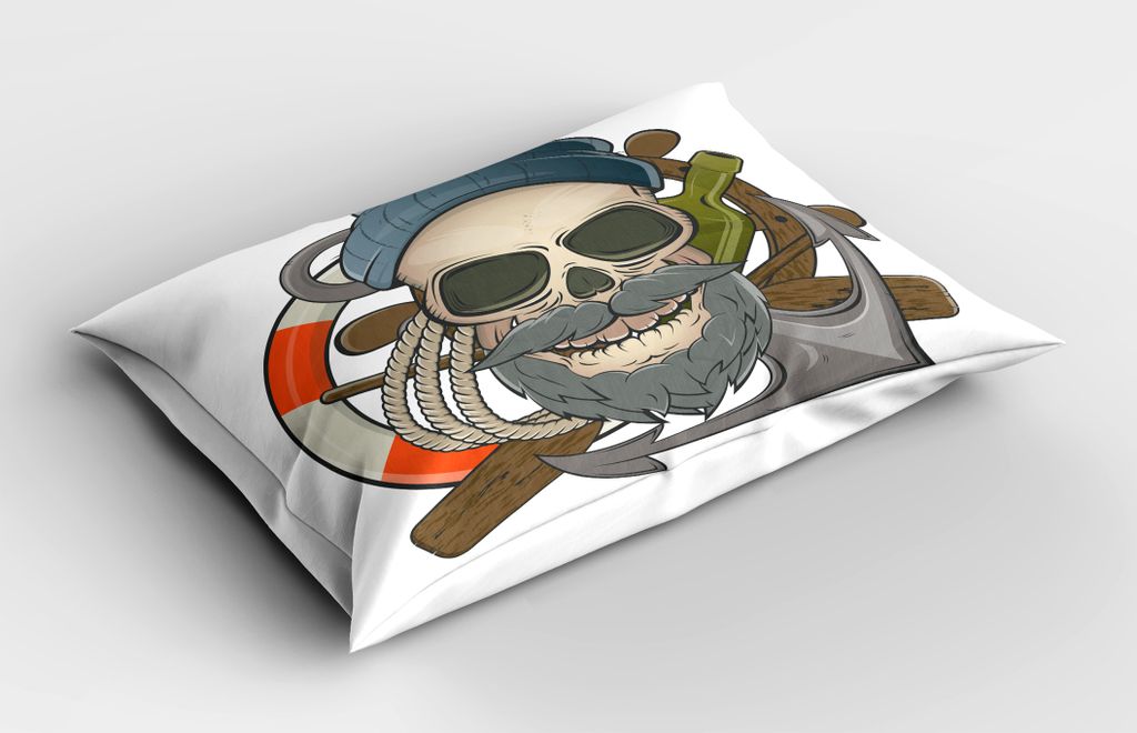 

Наволочка ABAKUHAUS Skull, Sailor Old Skull with Beard Mascot Sea Theme Skeleton Lifebuoy, 40x80 см, Разноцветный