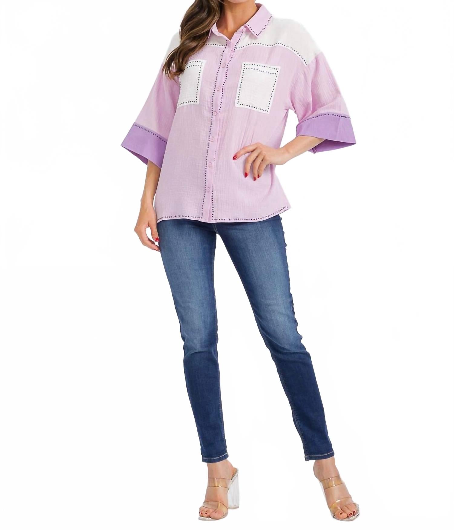 

Топ с короткими рукавами и отделкой в сиреневом цвете Peach Love