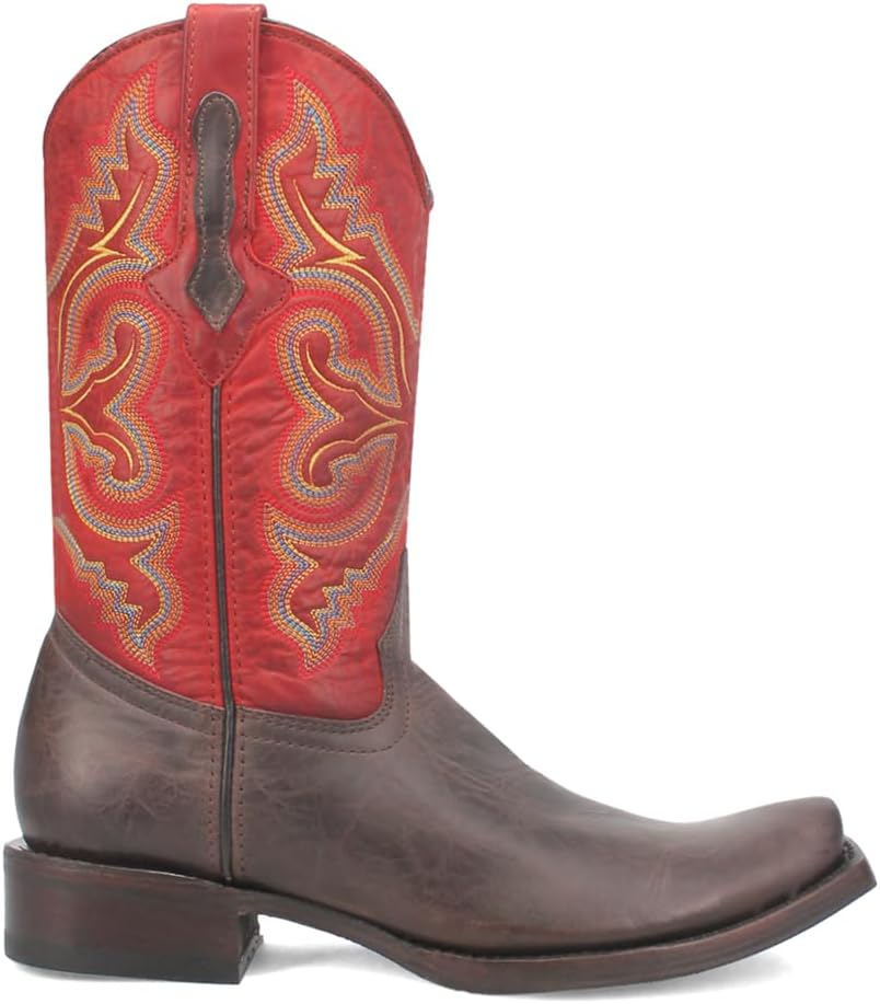 

Мужские повседневные ботинки Dingo True Grit с квадратным носком и вышивкой, средняя голень - коричневые, красные