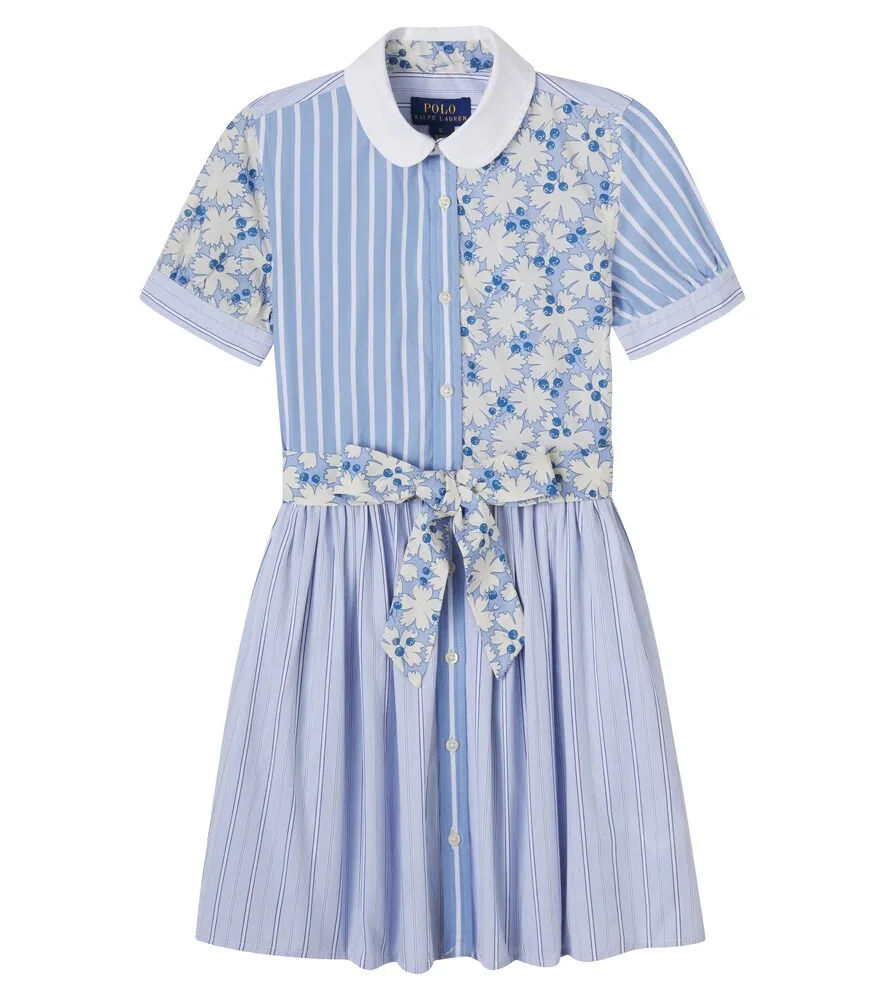 Платье из хлопкового поплина в стиле пэчворк Polo Ralph Lauren Kids, синий