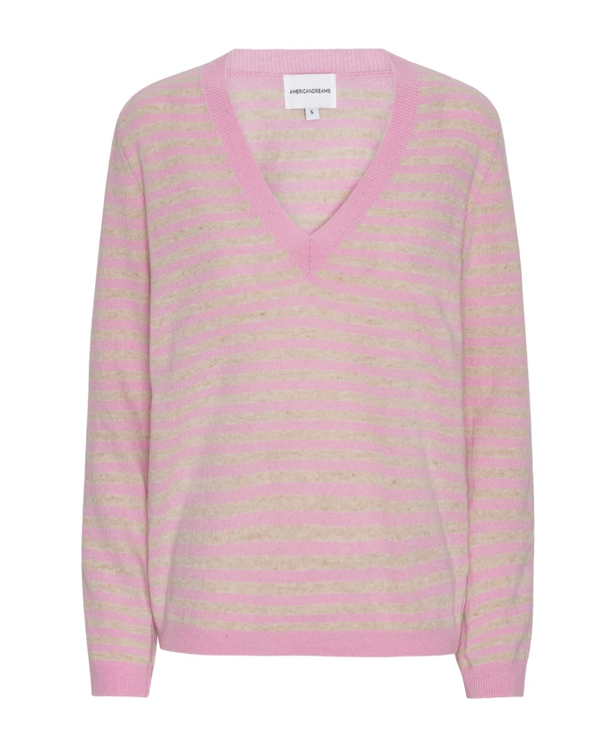 

Полосатый кашемировый свитер с V-образным вырезом Americandreams, розовый