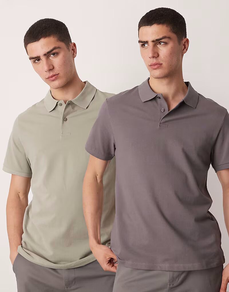 

ASOS DESIGN 2 пары поло из пике цвета хаки и уголь