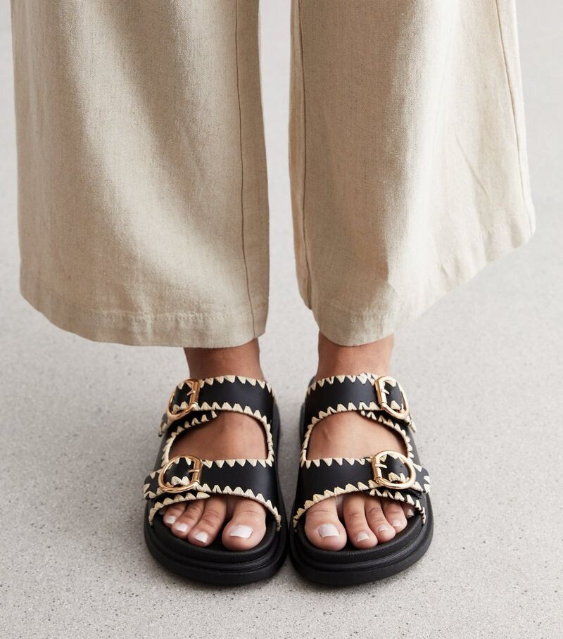 

Черные массивные шлепанцы с узором Whipstitch New Look, черный