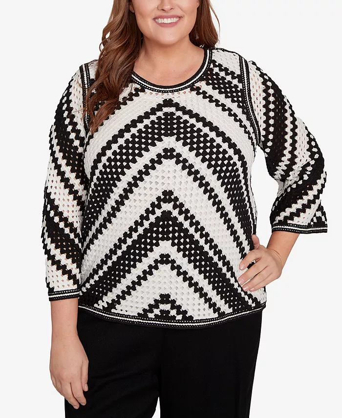 

Топ с рукавами-колокольчиками в стиле Санта-Барбара больших размеров Alfred Dunner, черный