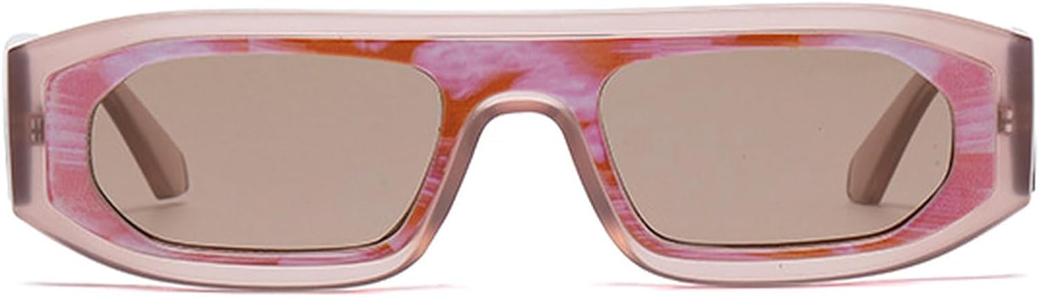 

Модные маленькие прямоугольные солнцезащитные очки для женщин, винтажные квадратные солнцезащитные очки для мужчин и женщин, очки с защитой от УФ-излучения UV400 mincl, Pink Brown