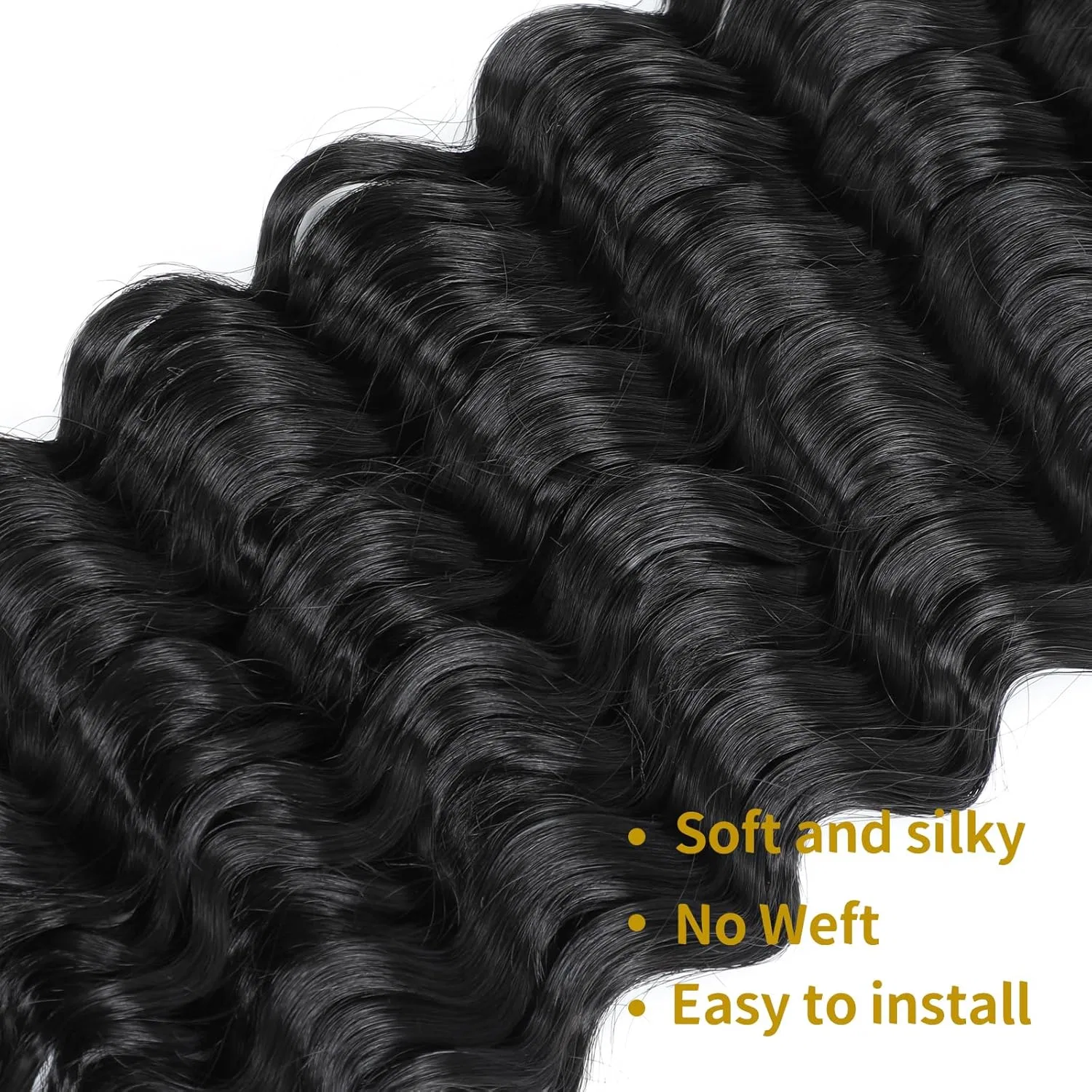 Волнистые пряди для плетения «Deep Wave Bulk Hair» от LPARMJIT, 18 дюймов, 2 пучка Lparmjit, Black — фото 4