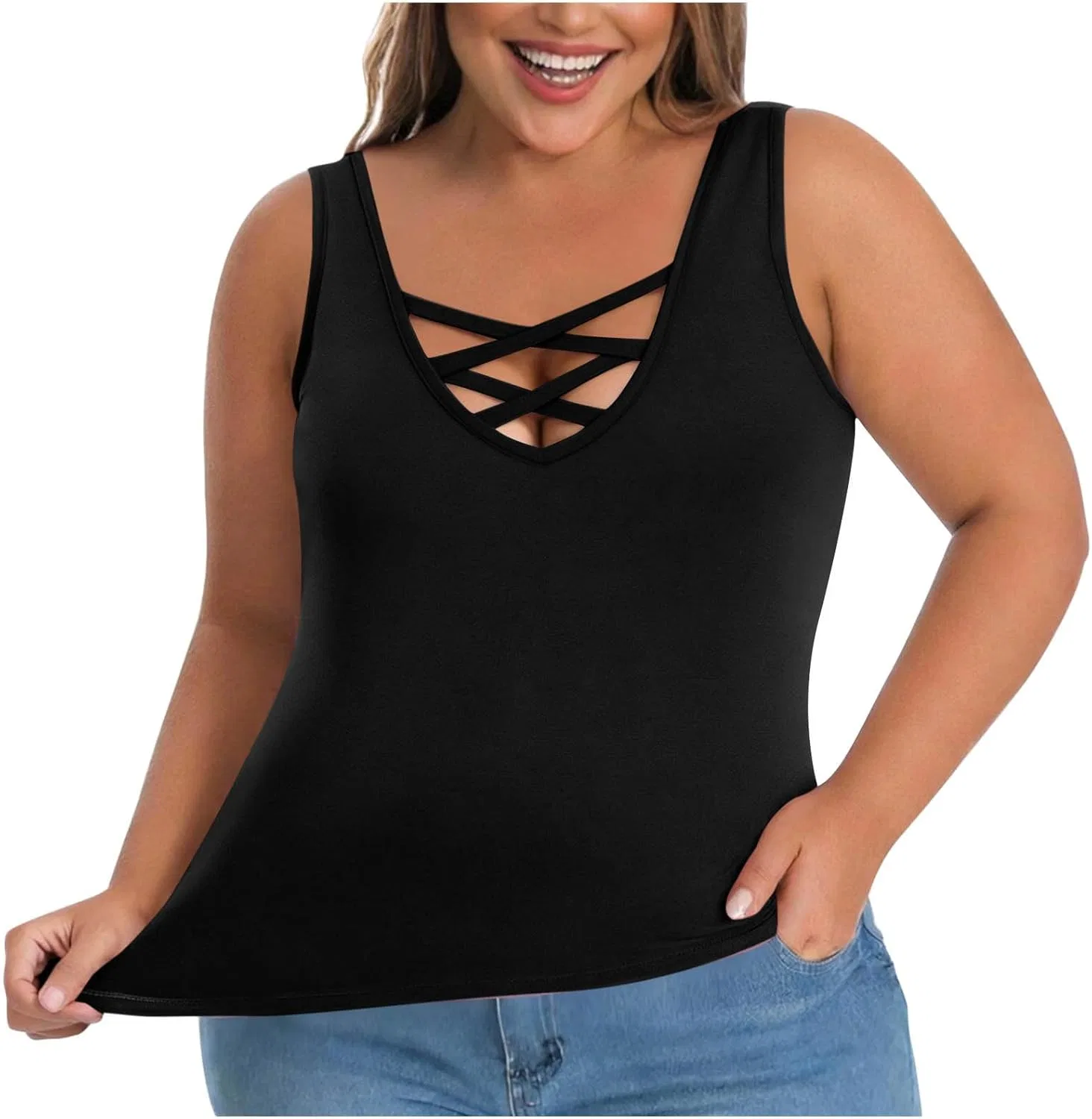 Топ с встроенным бюстгальтером, Double Lined, Plus Size, Black — фото 4