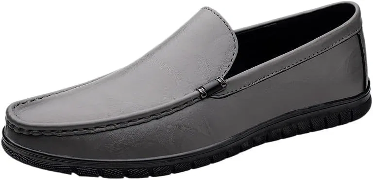 Мокасины кожаные Luxury Men Boat Shoes, серый UOPYNE