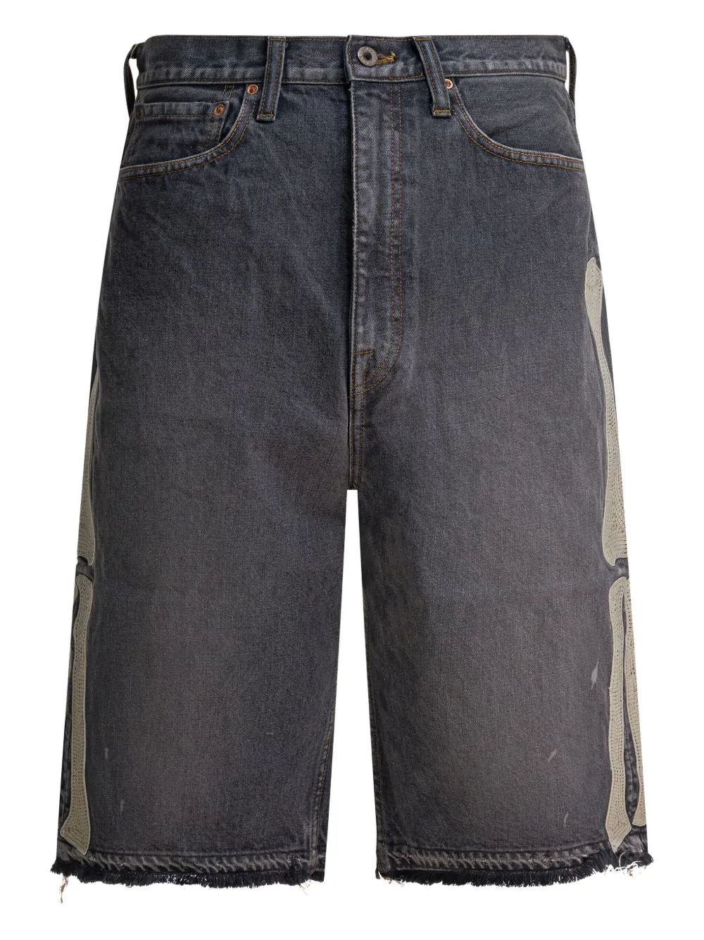 

Шорты с аппликациями в виде костей и необработанными краями Kapital, серый