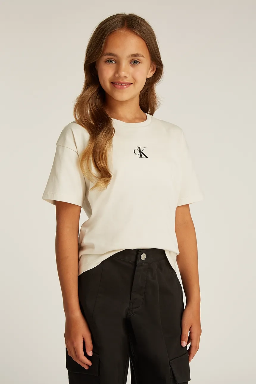 

Хлопковая футболка для детей Calvin Klein Jeans, бежевый