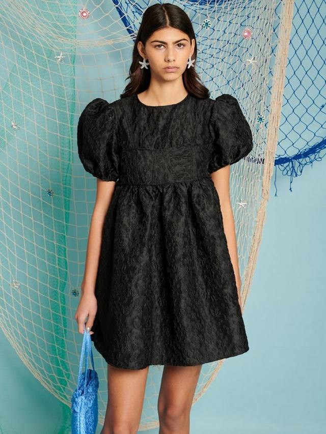 

Укороченное платье с бантом на спине из ткани Oyster Jacquard Sister Jane, Black