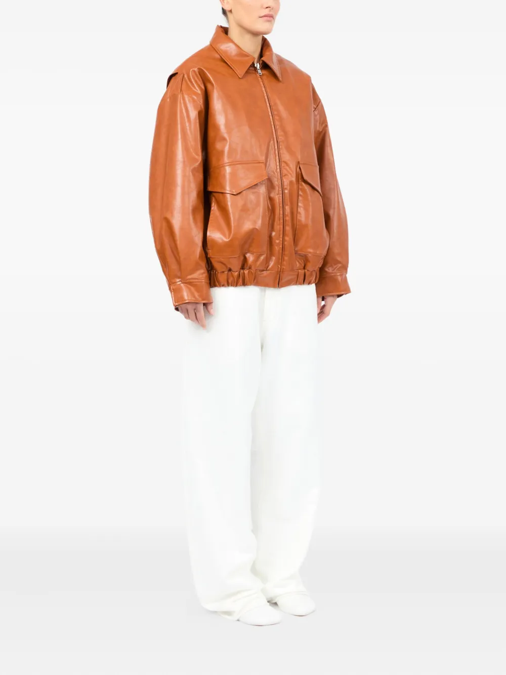 Кожаная куртка на молнии MM6 Maison Margiela, оранжевый — фото 3
