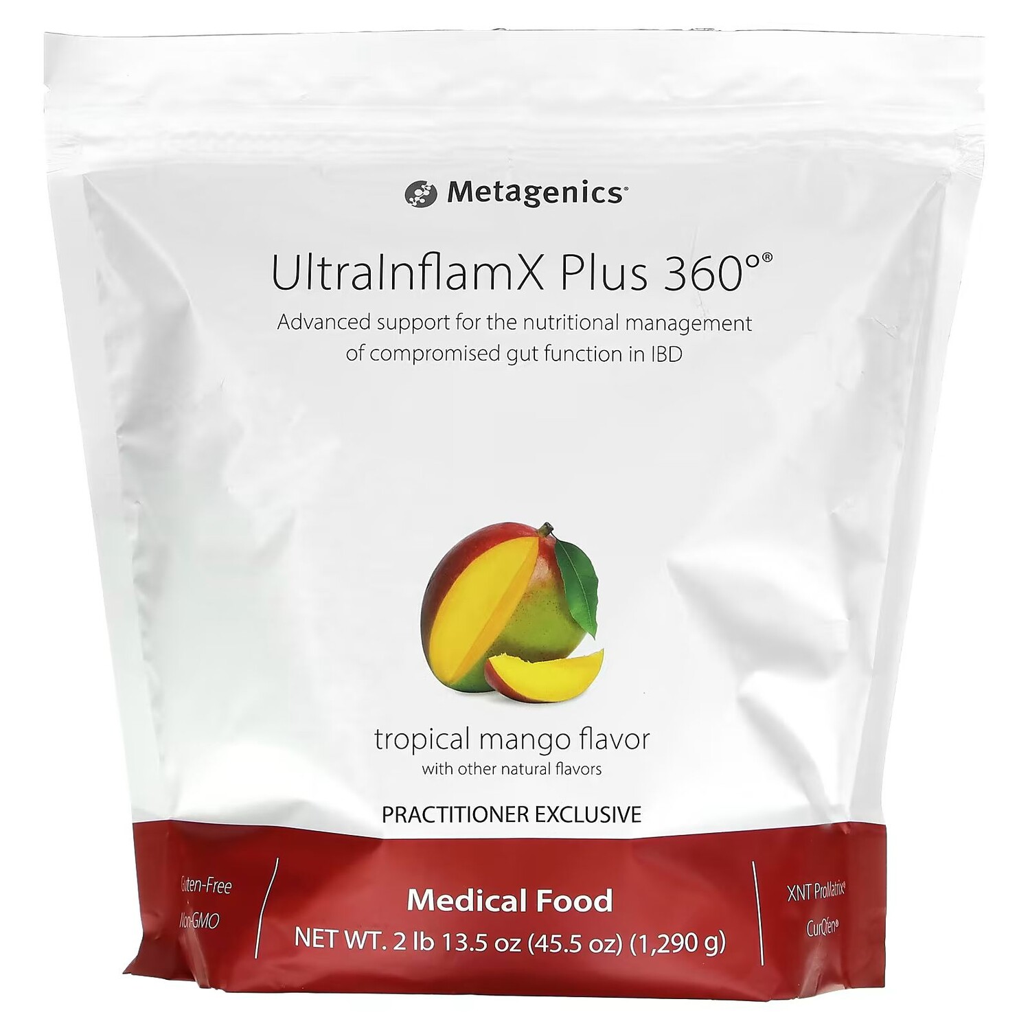 

UltralnflamX Plus 360°, лечебное питание, тропическое манго, 45,5 унций (1290 г) Metagenics