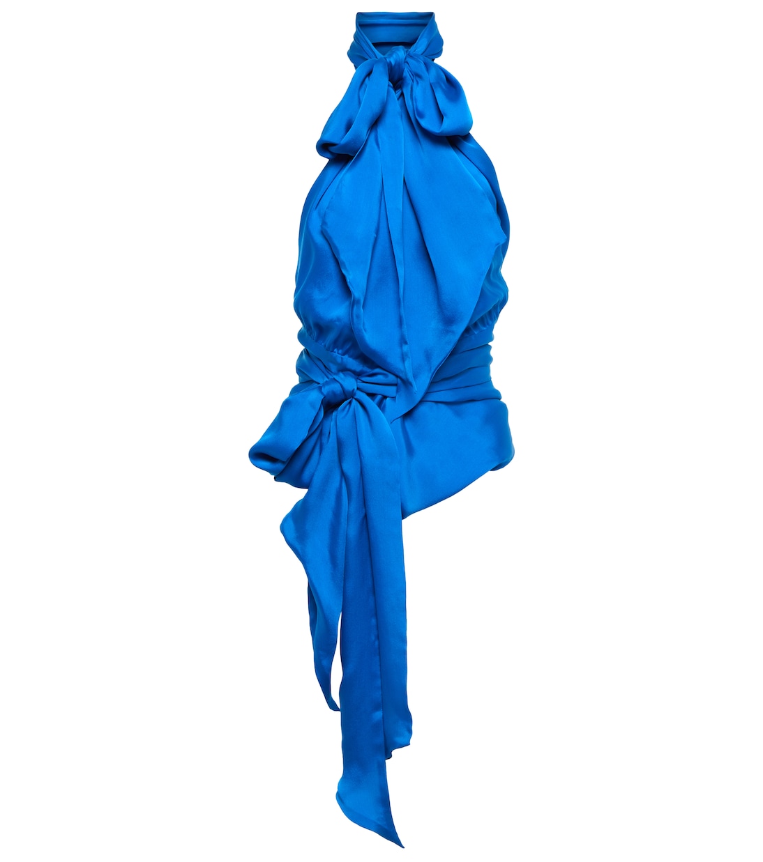 

Топ из шелкового шармеза с завязкой на шее Alexandre Vauthier, Capri Blue