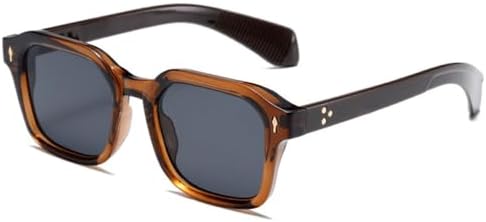 

Винтажные квадратные солнцезащитные очки с заклепками для женщин, градиентные линзы, защита от УФ-излучения UV400, мужские панк-очки коричневого цвета MTZJH, Brown Gray