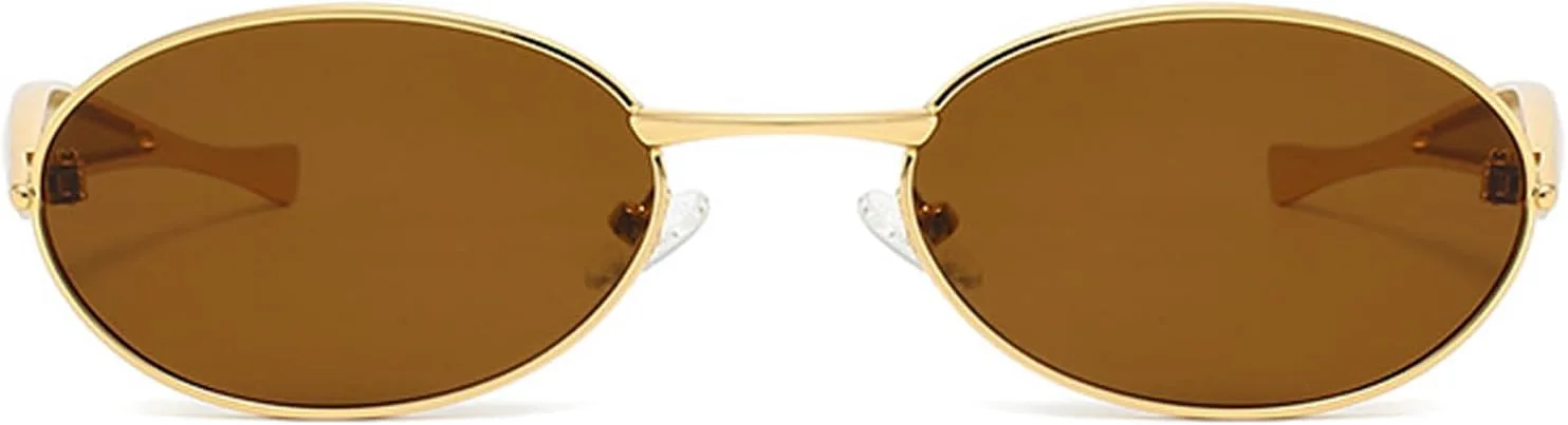 

Модные ретро-солнцезащитные очки овальной формы для женщин, винтажные солнцезащитные очки в золотой оправе для мужчин, металлическая оправа piscm, Gold/Brown