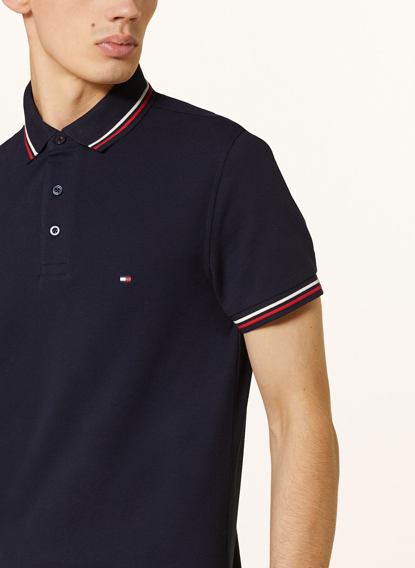 Рубашка-Поло из пике, облегающая, с кантом Tommy Hilfiger, синий — фото 4