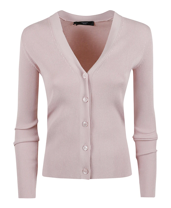 

Коричневый кардиган в рубчик с перламутровыми пуговицами. Weekend Max Mara, розовый