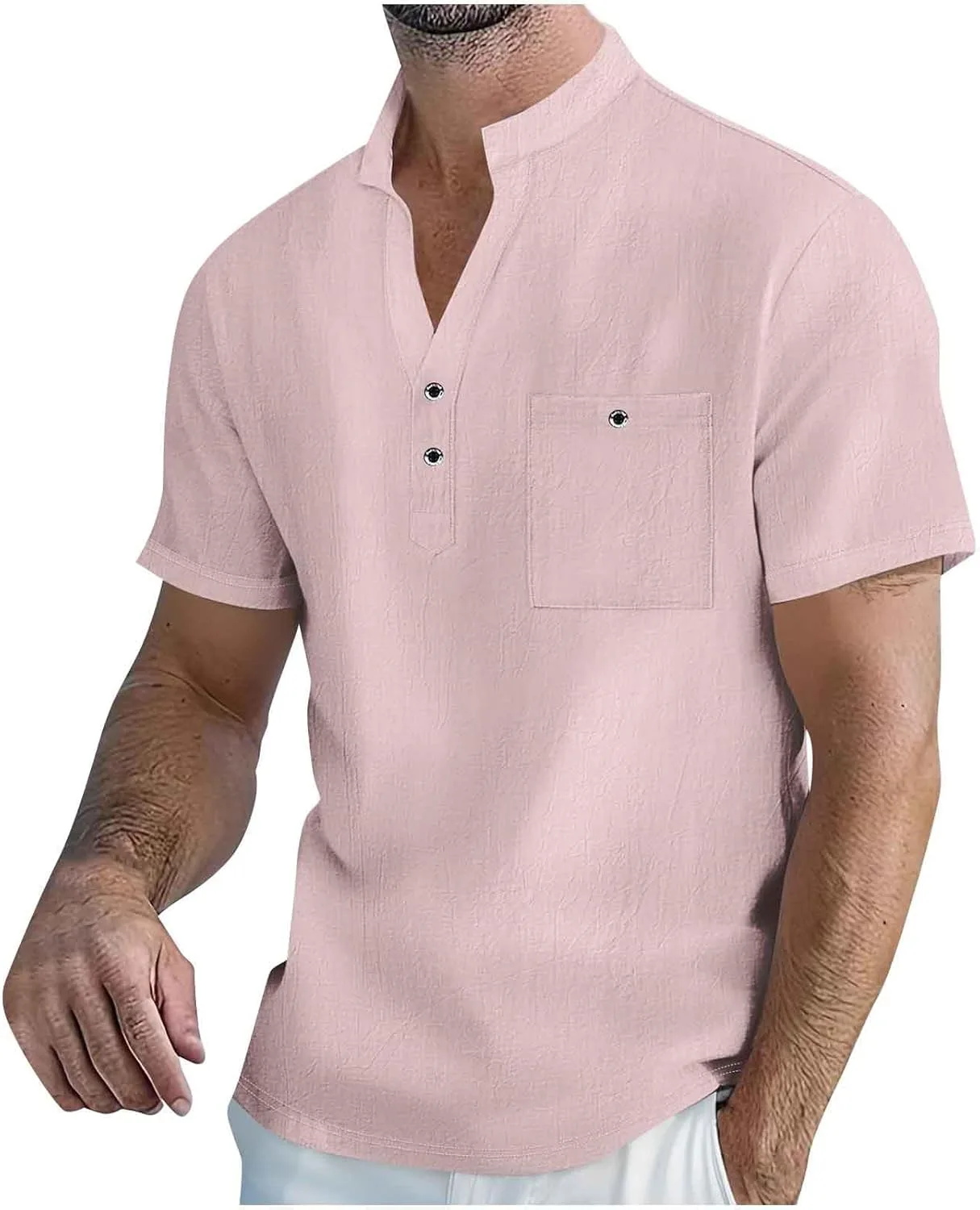 

Мужская льняная рубашка хенли с коротким рукавом