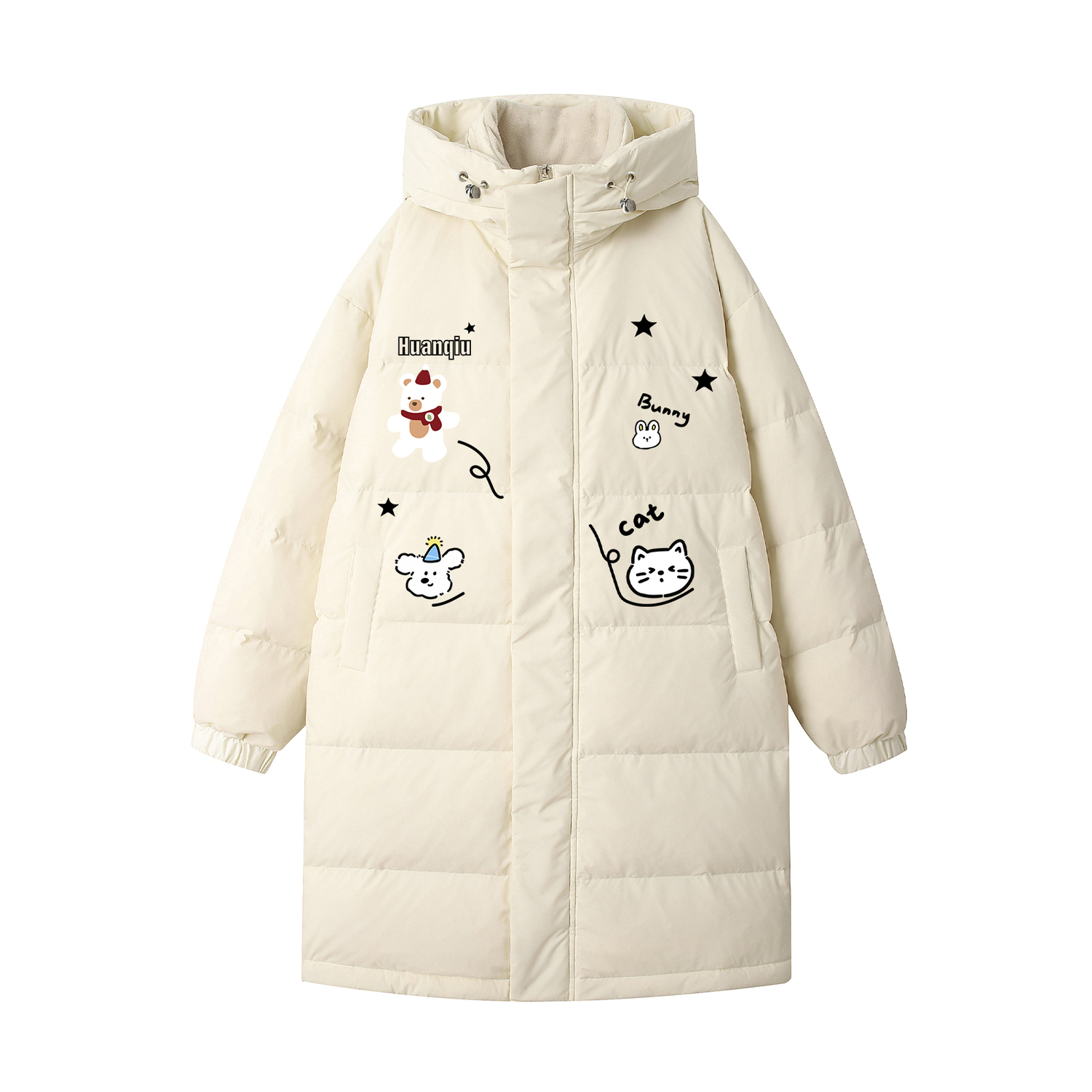 

Пуховик Unisex с капюшоном утепленный HUANQIU, бежевый оранжевый