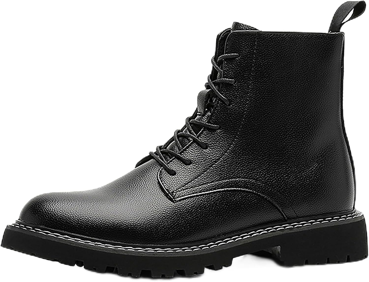 

Мужские черные кожаные боевые ботинки на платформе, модные с широким носком, шнуровкой, удобные, с боковой молнией, массивным каблуком, высокие, байкерские, повседневные, с противоскользящей подошвой, водонепроницаемые ботильоны Wvbvlo