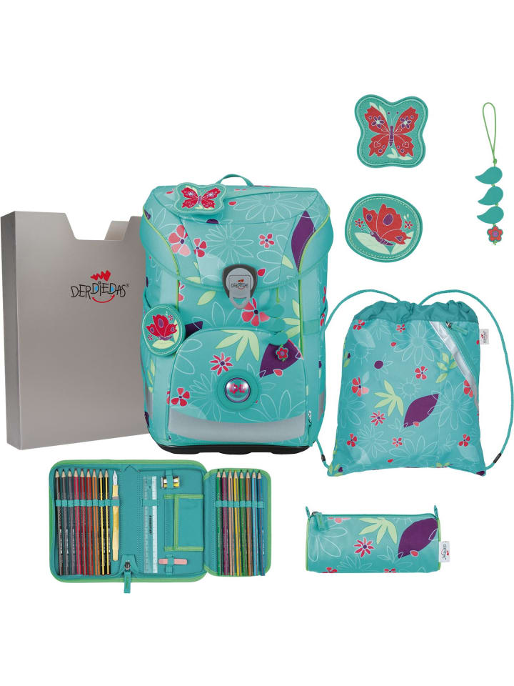 

Derdiedas 5-предметный школьный рюкзак ErgoFlex Easy Butterfly Garden зеленого цвета