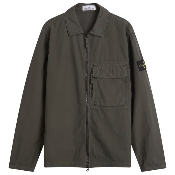 

Куртка-Рубашка на молнии из хлопчатобумажной ткани с холщовой тканью Stone Island, Lead Grey