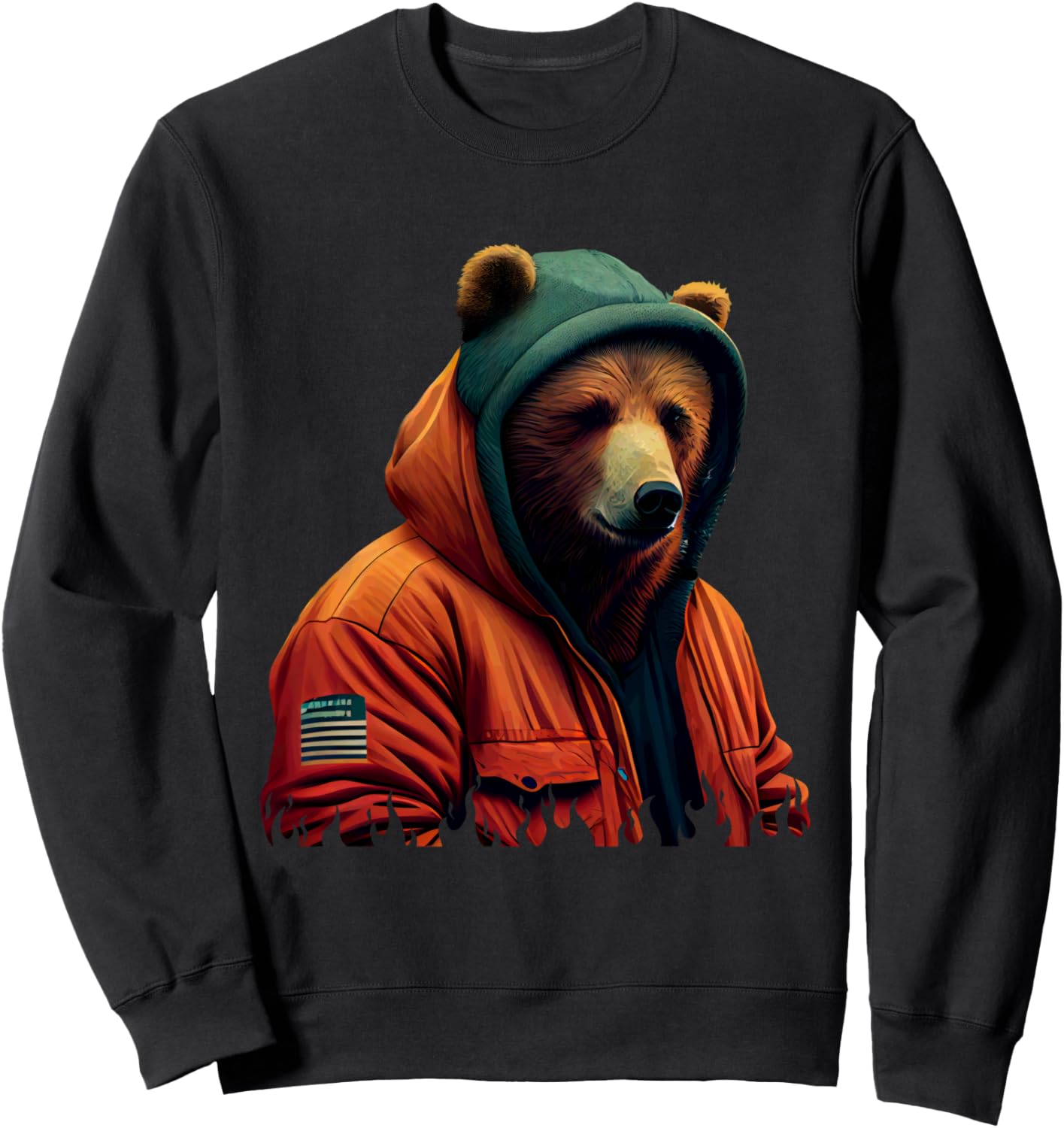 

Толстовка с изображением медведя в стиле стритвеар Urban Wildlife Fashion Hoodie Animal Style, черный