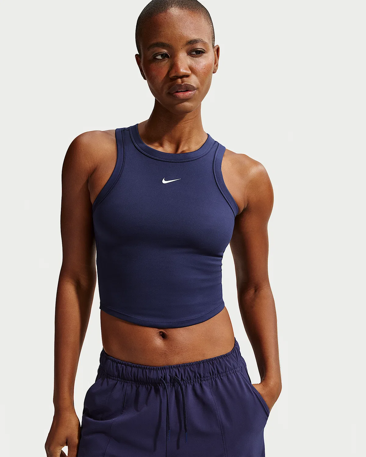 Женский укороченный топ Nike One Fitted Dri-FIT, Midnight Navy/White