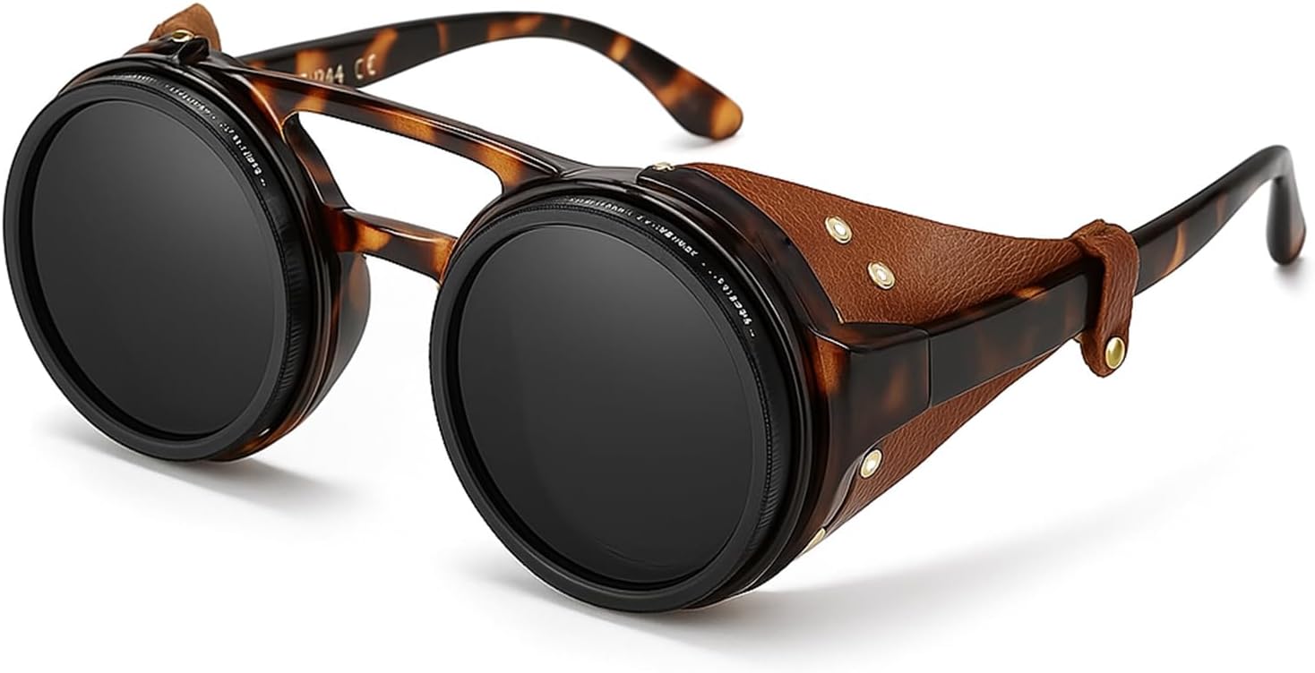 

Солнцезащитные очки в стиле стимпанк с регулируемой тонировкой, поляризованными линзами, ND-фильтром, защитой от УФ-излучения UV400, регулируемой яркостью и кожаными вставками Carlcross, Leopard Print