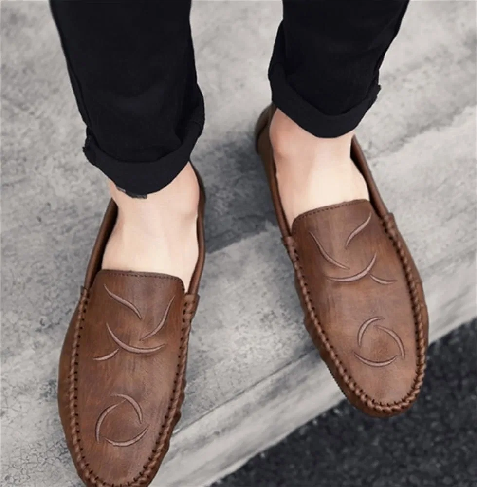 Лоферы кожаные, легкие, Mens Slip On Leather Dress Loafers, коричневый DHFIRUFSHLO — фото 2