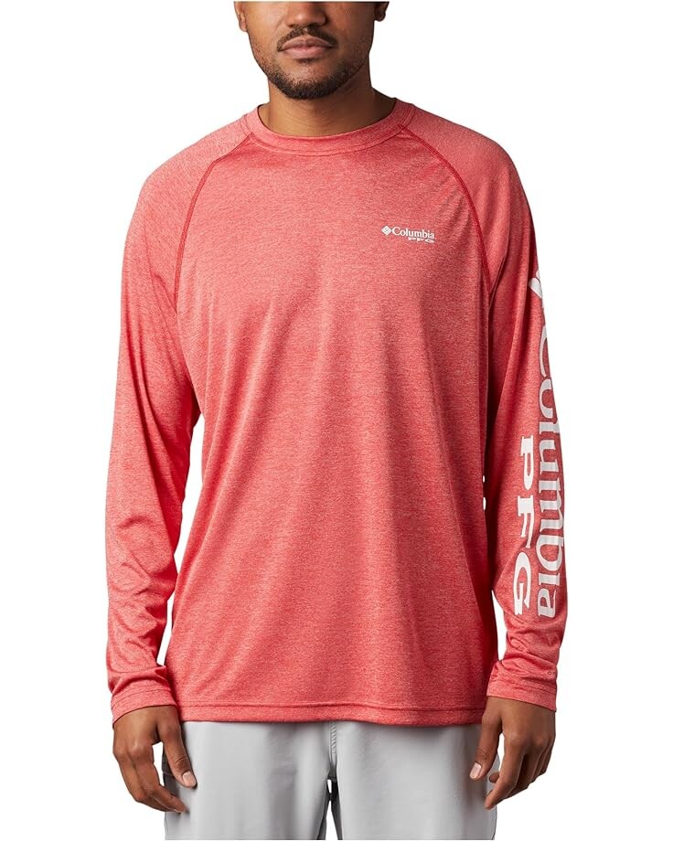 

Рубашка Columbia Terminal Tackle Heather Long Sleeve, цвет Red Spark Heather/White Logo
