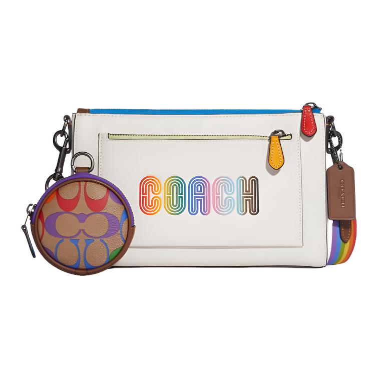 

COACH Кожаная сумка кроссбоди, миниатюрная женская сумка через плечо white/brown/rainbow