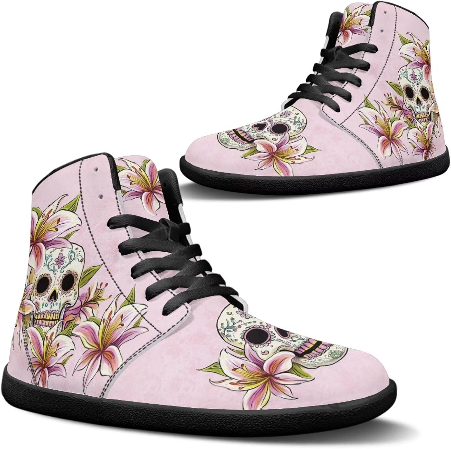 

Кроссовки Jeiento Skull High Top для мужчин с эффектом босоного бега, дышащие, розовый
