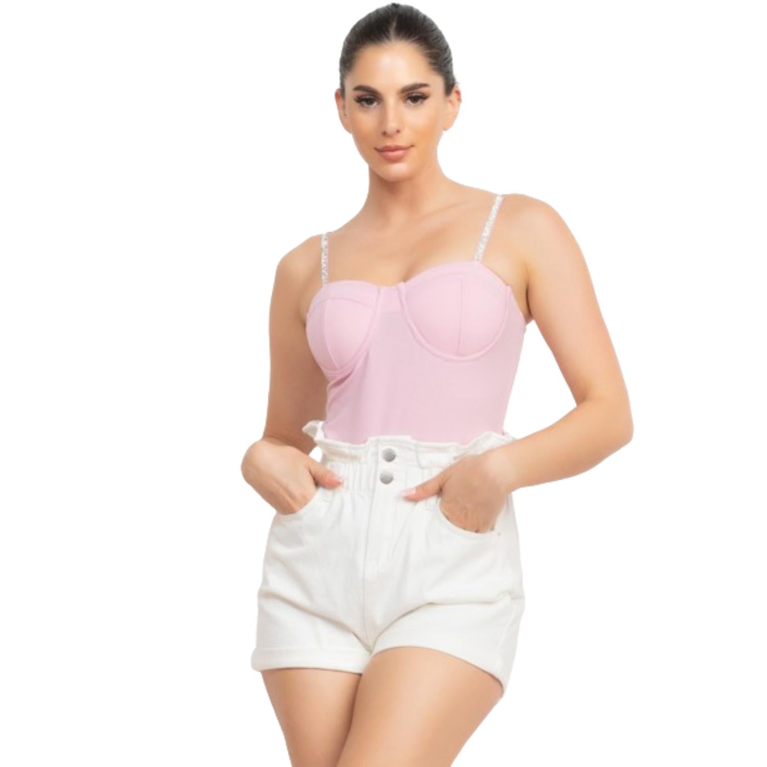 

Боди-бюстье с отделкой из стразов FASHNZFAB, розовый