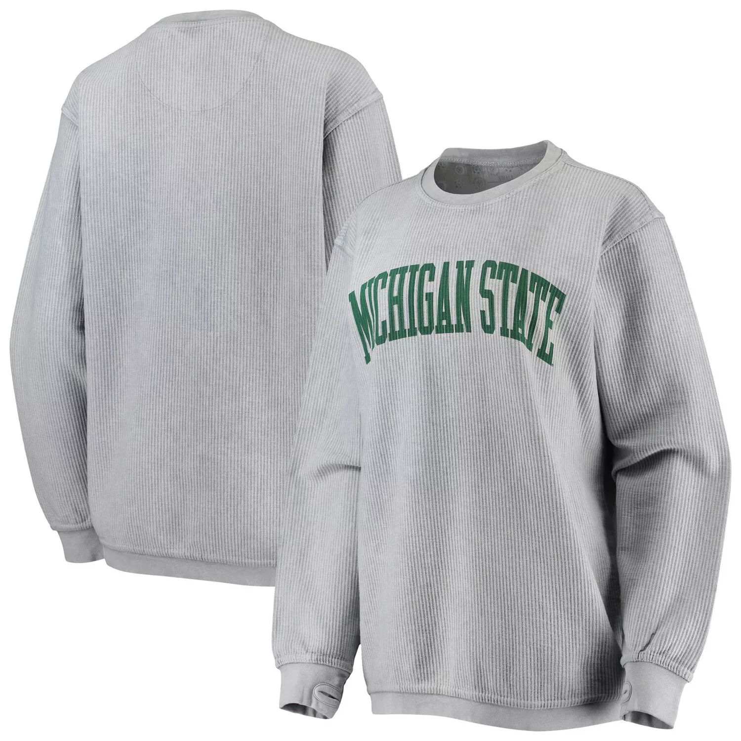 

Женский свитшот Pressbox Grey Michigan State Spartans Comfy Cord Vintage Wash, базовый пуловер с аркой