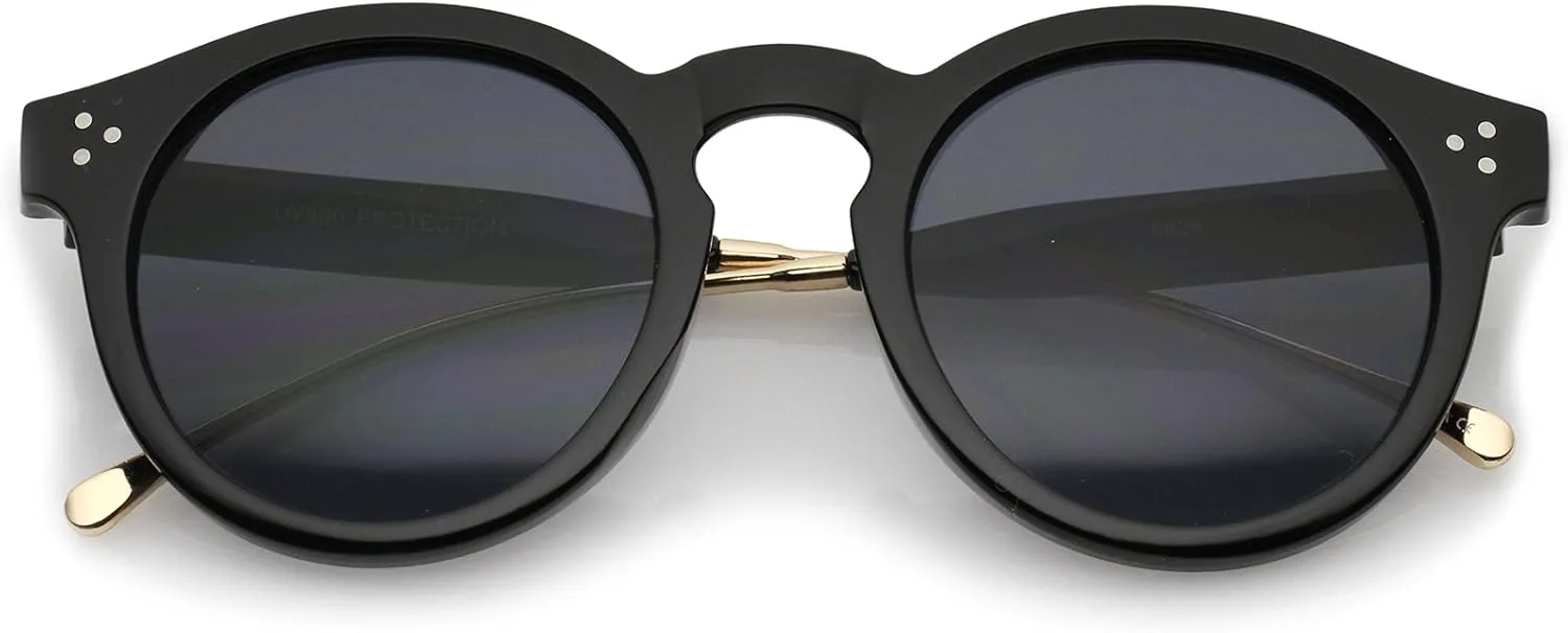 

Солнцезащитные очки zeroUV с металлическими дужками и переносицей в форме замочной скважины, линзами нейтрального цвета, модель P3, круглые, 50 мм, Black-gold / Smoke