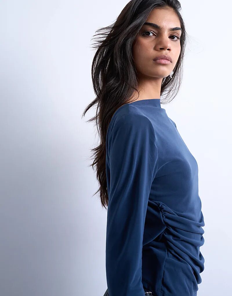 

Лонгслив Topshop Cupro с длинными рукавами и капюшоном, темно-синего цвета