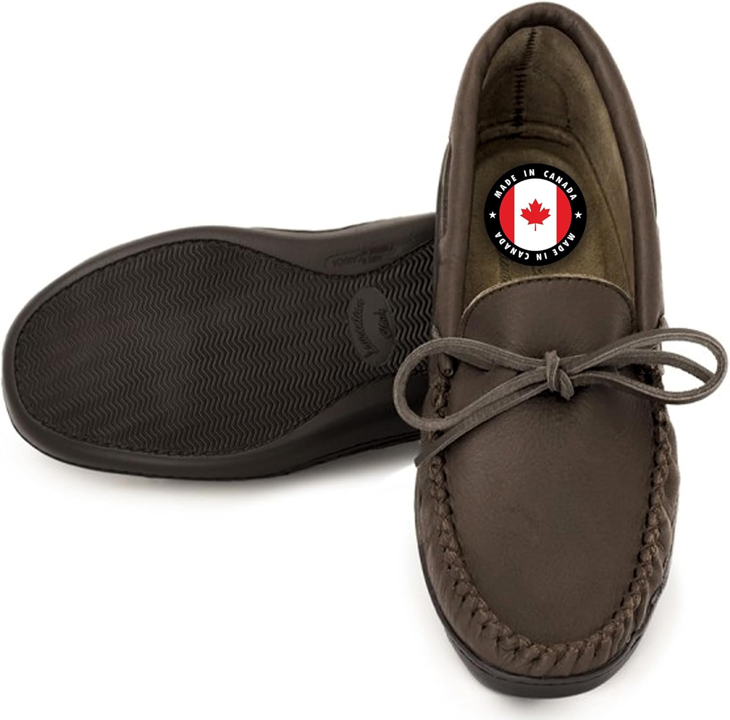 

Мокасины Laurentian Chief с восьмиштырьковым воротником для мужчин - стильные и удобные домашние тапочки с коричневой резиновой подошвой - кожаные тапочки для дома и улицы