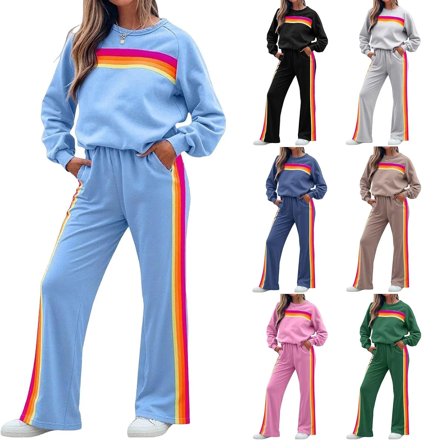 Женский спортивный костюм Rainbow, свитшот и широкие штаны, Sky Blue