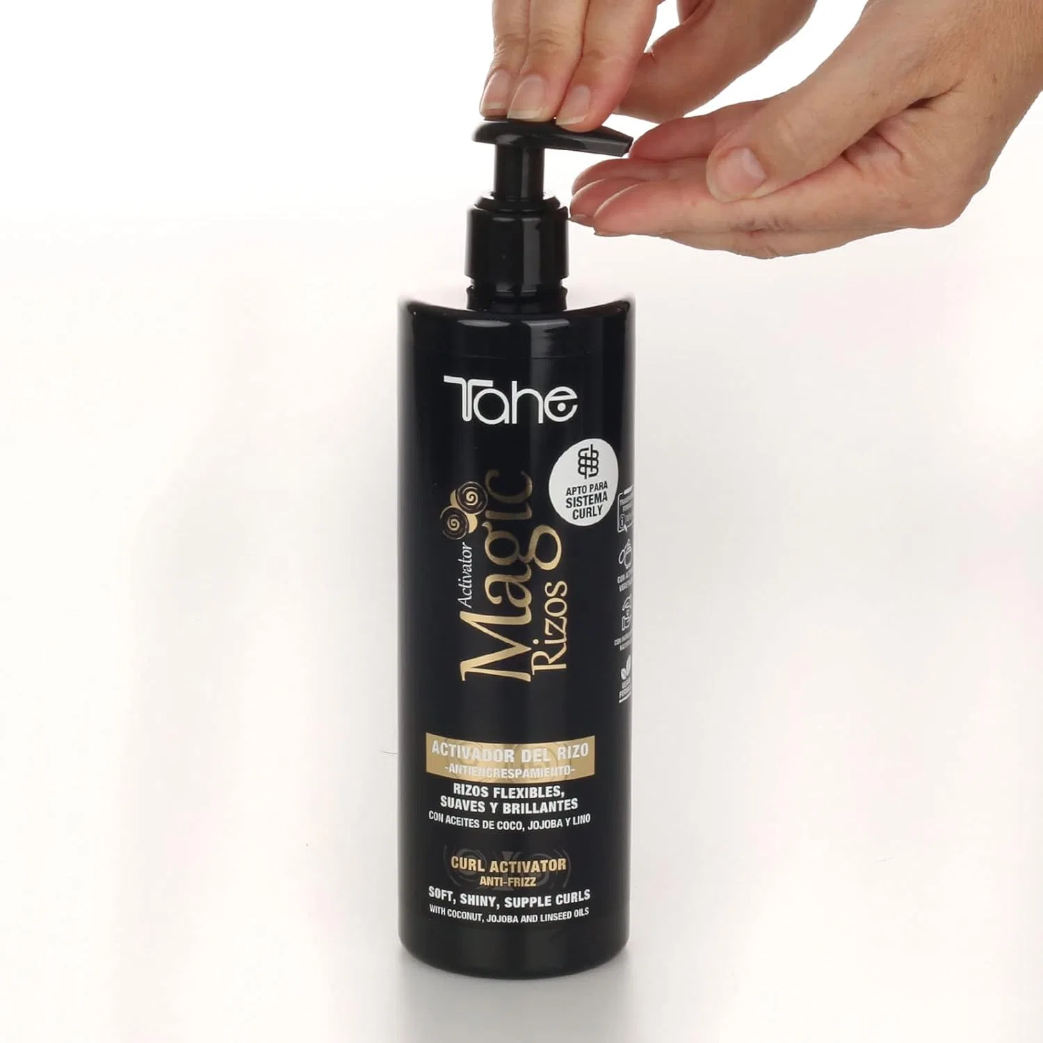 Активатор завитка Tahe Magic Rizos Anti-frizz с кокосом, жожоба и льняным маслом, 500 мл Tahe, Off-White — фото 4