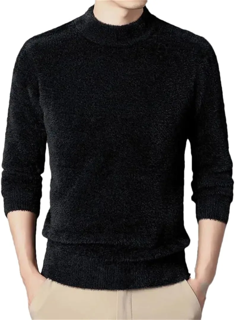 

ERFMFKL мужской однотонный пуловер с длинными рукавами, утолщенный полувысокий воротник, для бизнес-кэжуал